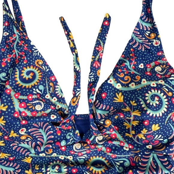 Nicole Miller One Piece Swimsuit S Blue Floral Sweetheart Adjustable Ruched NEW - Picture 4 of 15